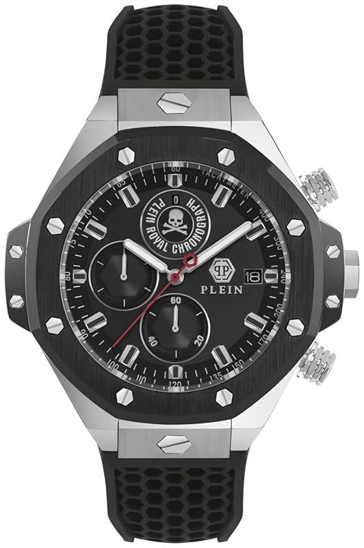Philipp Plein Herreklokke PWLFA0225 Newness Sort/Gummi Ø45 mm