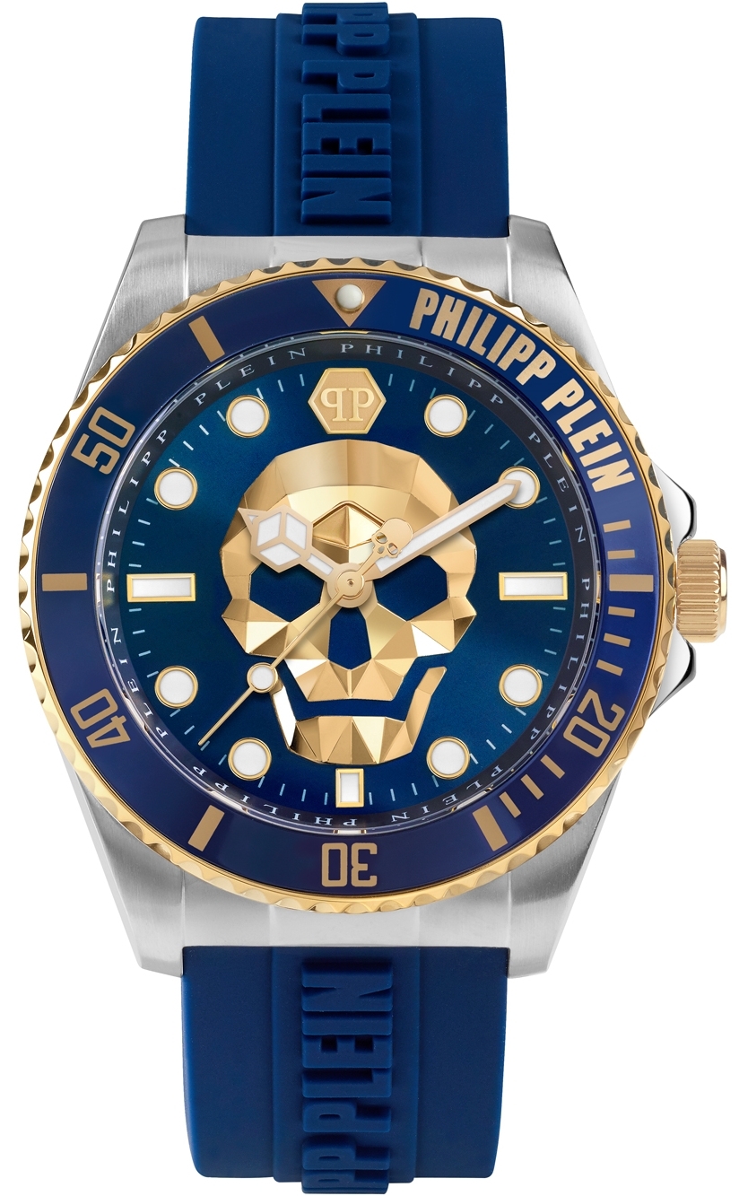 Philipp Plein Herreklokke PWOAA0222 The Skull Blå/Gummi Ø44 mm