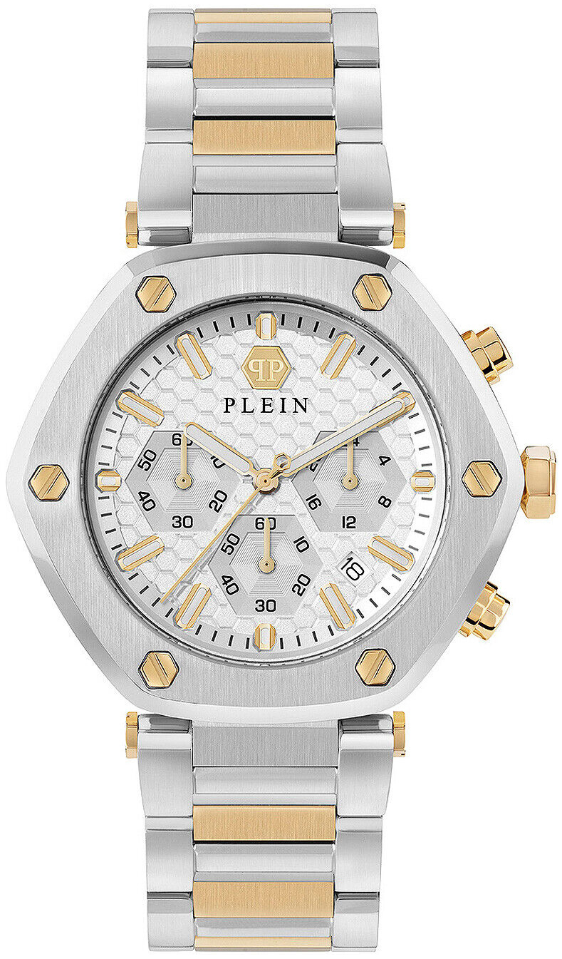 Philipp Plein PWZBA0423 The Hexagon Hvit/Gulltonet stål Ø42 mm