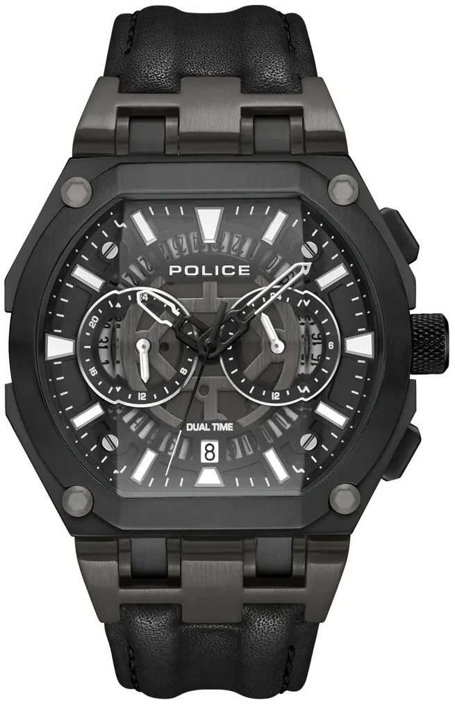 Police Herreklokke PEWGF0054401 Shield Sort/Lær Ø45 mm