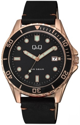Q&Q Herreklokke A172J112Y Classic Sort/Lær Ø43 mm