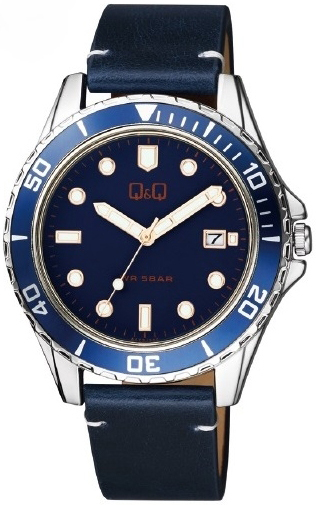 Q&Q Herreklokke A172J322Y Classic Blå/Lær Ø43 mm