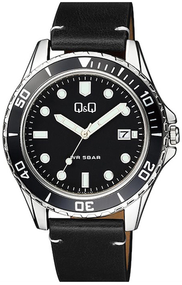Q&Q Herreklokke A172J332Y Classic Sort/Lær Ø43 mm