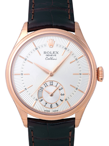 Rolex Cellini Dual Time Herreklokke 50525-0008 Sølvfarget/Lær Ø39