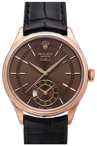 Rolex Cellini Dual Time Herreklokke 50525-0016 Brun/Lær Ø39 mm