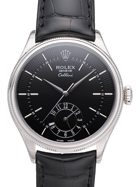 Rolex Cellini Dual Time Herreklokke 50529-0007 Sort/Lær Ø39 mm