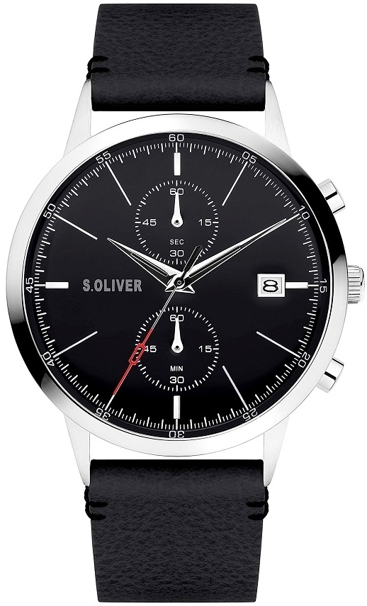 s.Oliver Herreklokke SO-4124-LC S.Oliver Classic Sort/Lær Ø44 mm