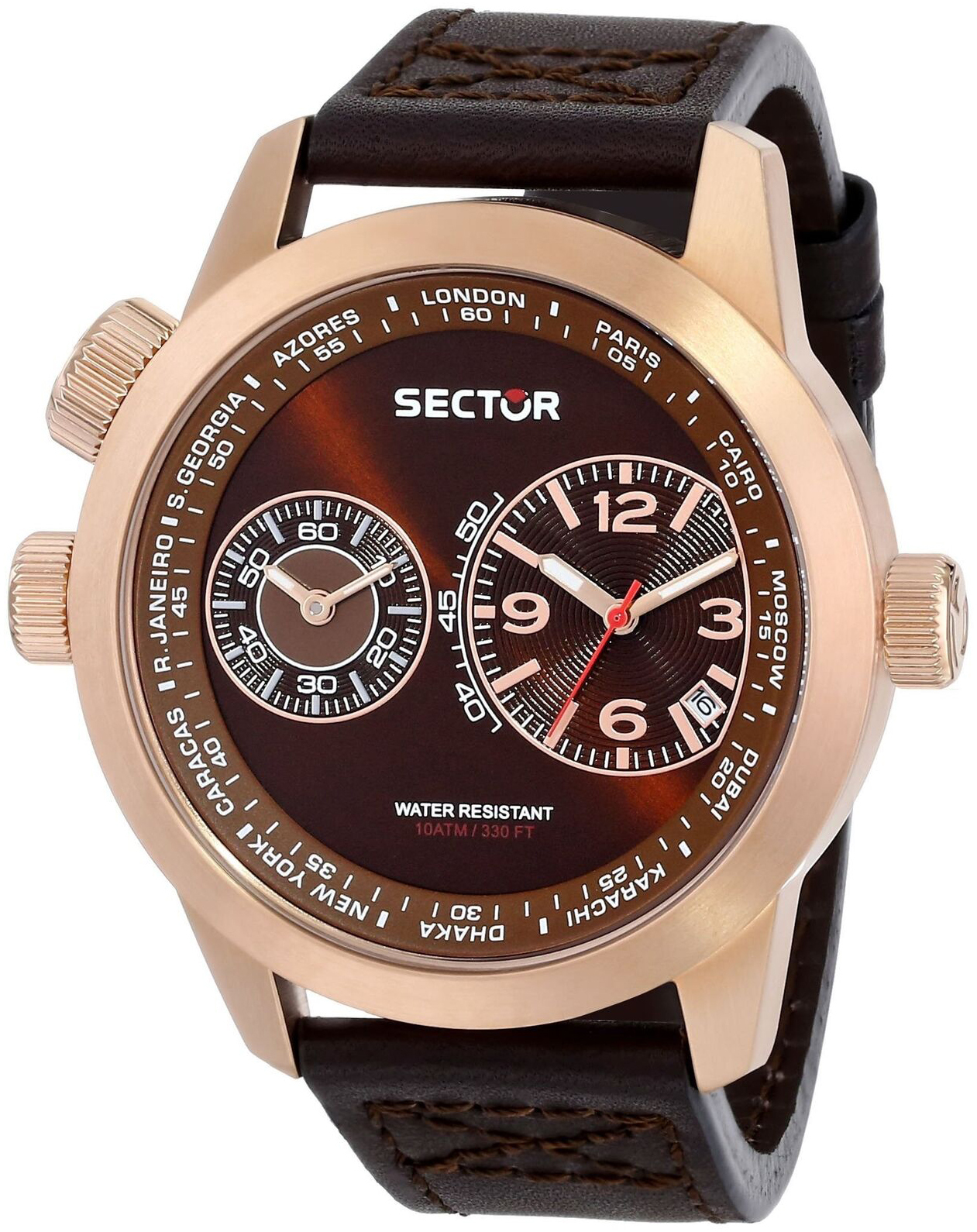 Sector Herreklokke R3251102022 Brun/Lær Ø48 mm
