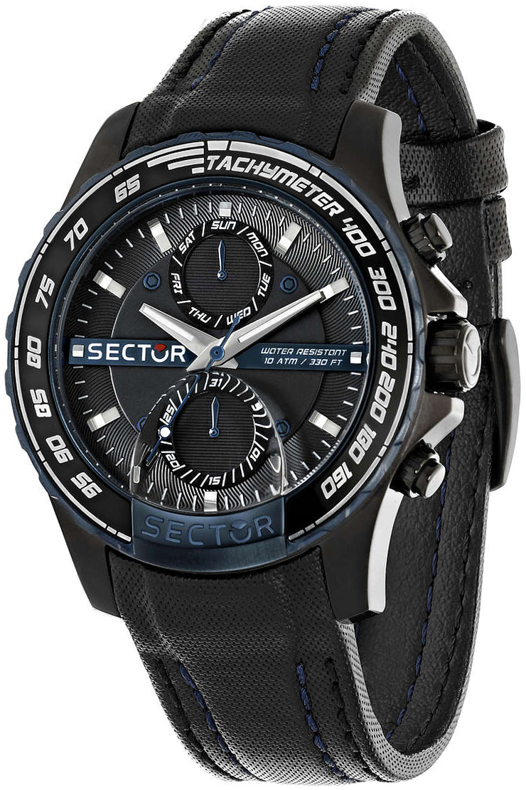 Sector Herreklokke R3251577003 Sort/Lær Ø45 mm