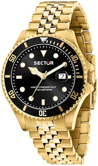 Sector 230 Herreklokke R3253161051 Sort/Gulltonet stål Ø43 mm