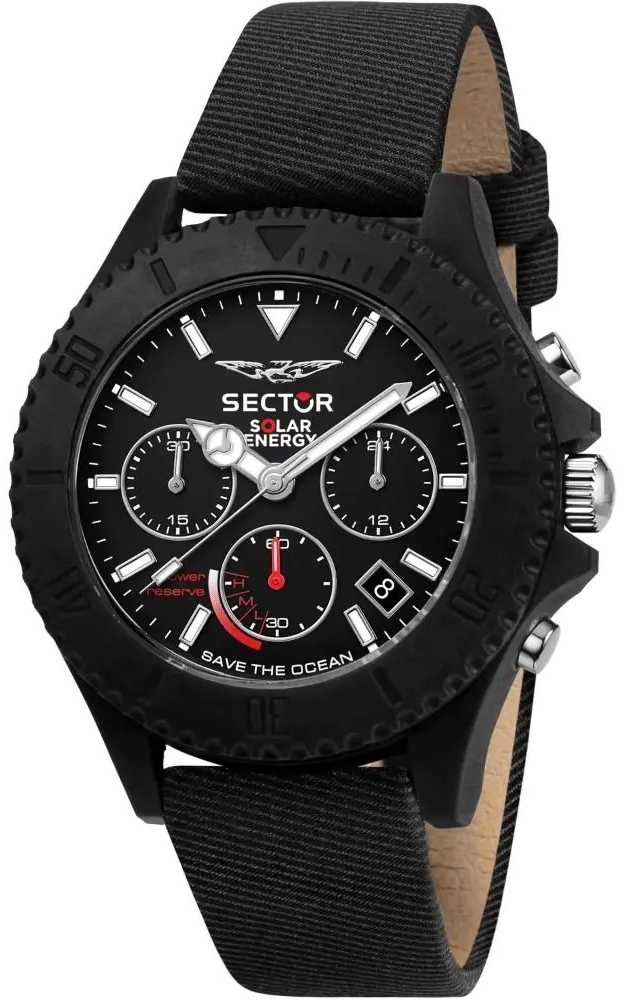 Sector Herreklokke R3271739002 Save the Ocean Sort/Lær Ø44 mm