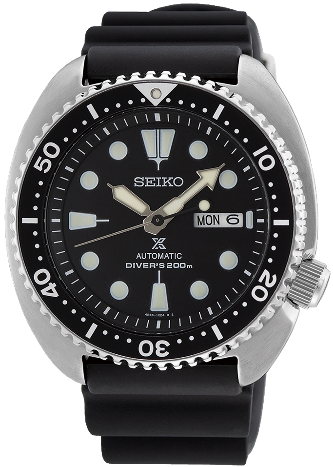 Seiko Herreklokke SRPE93K1 Prospex Turtle Sort/Gummi Ø45 mm