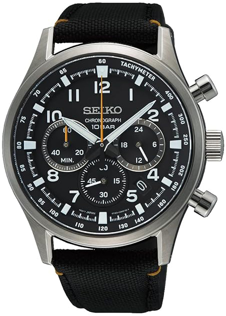 Seiko Herreklokke SSB449P1 Sport Sort/Lær Ø43 mm
