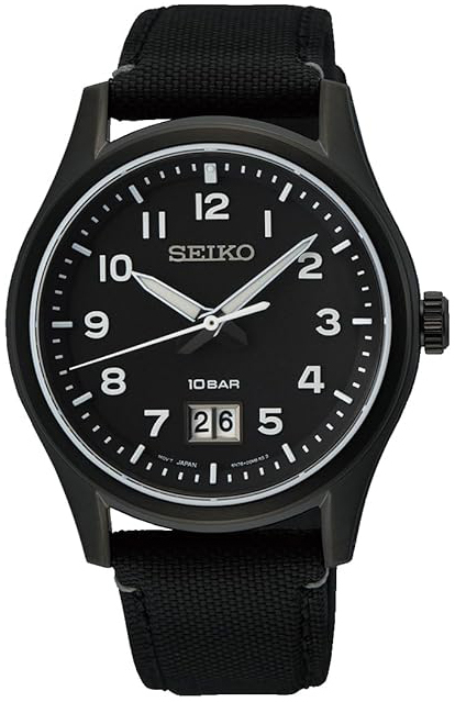 Seiko Herreklokke SUR571P1 Sport Sort/Lær Ø39.5 mm