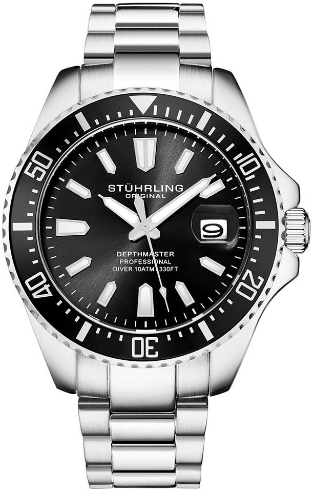 Stührling Original Herreklokke 3950A.1 Aquadiver Sort/Stål Ø42 mm