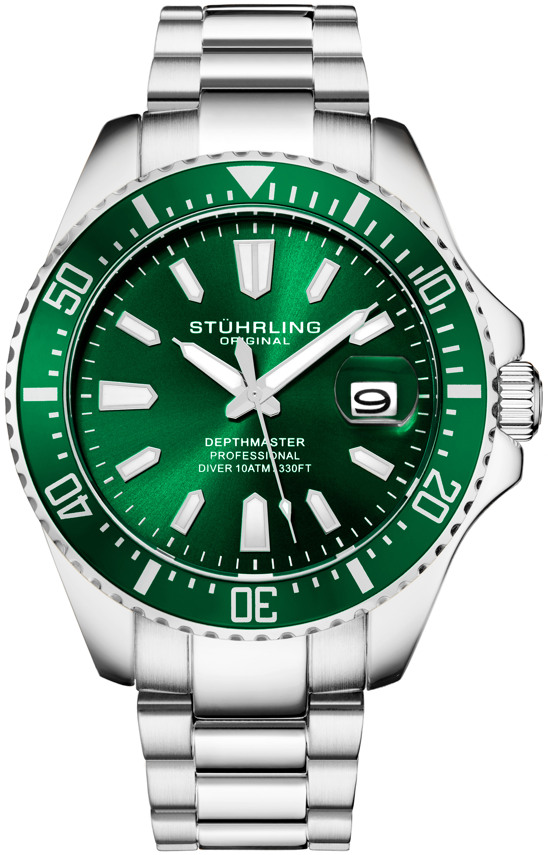 Stührling Original Herreklokke 3950A.3 Depthmaster Grønn/Stål Ø42