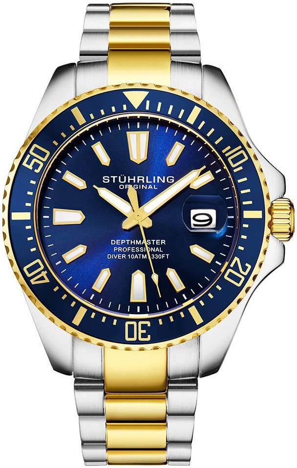 Stührling Original Herreklokke 3950A.5 Aquadiver Blå/Gulltonet