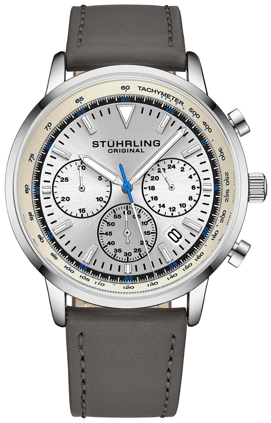 Stührling Original Herreklokke 3986L.1 Monaco Sølvfarget/Lær Ø44