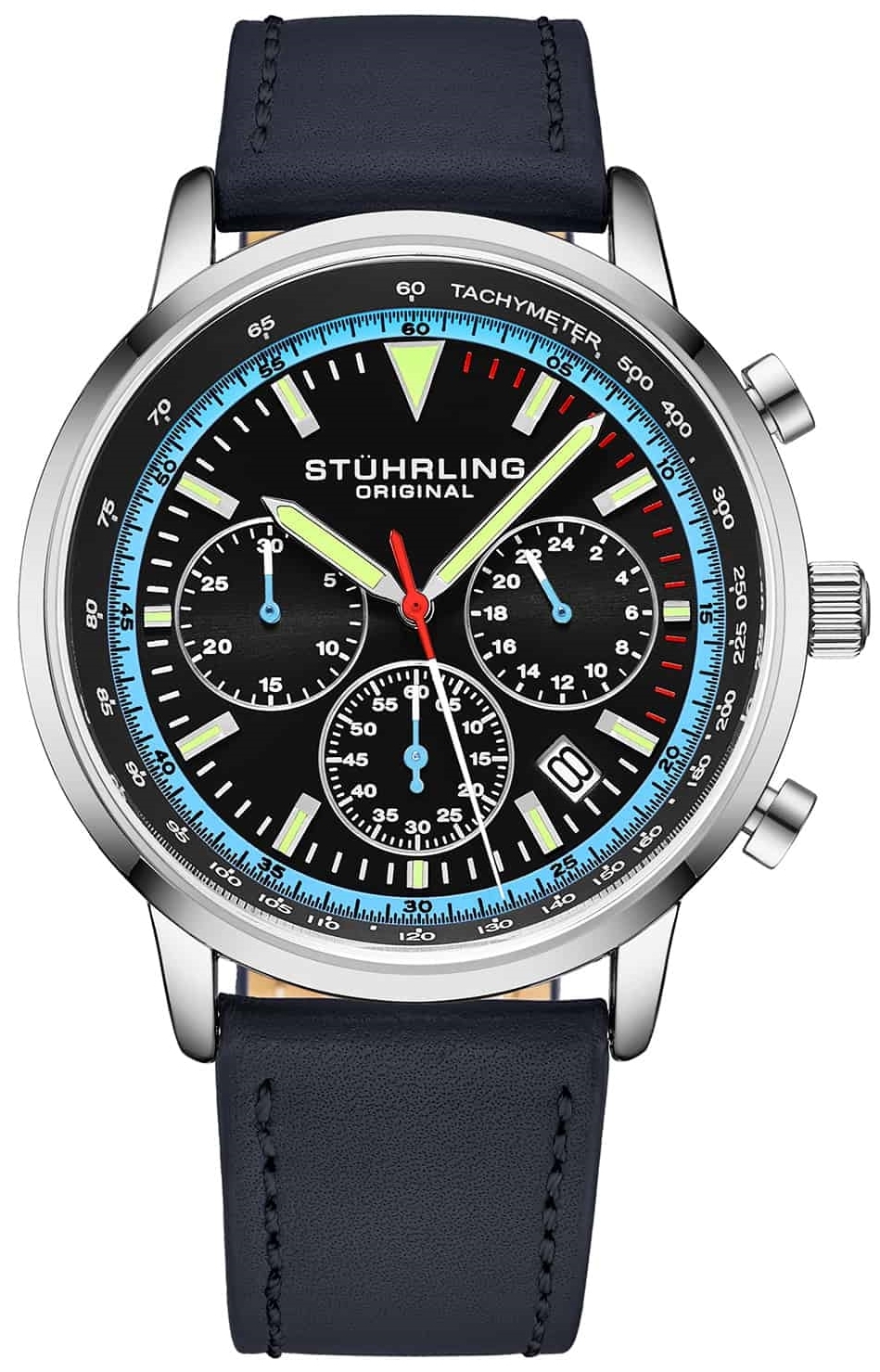 Stührling Original Herreklokke 3986L.2 Monaco Sort/Lær Ø44 mm