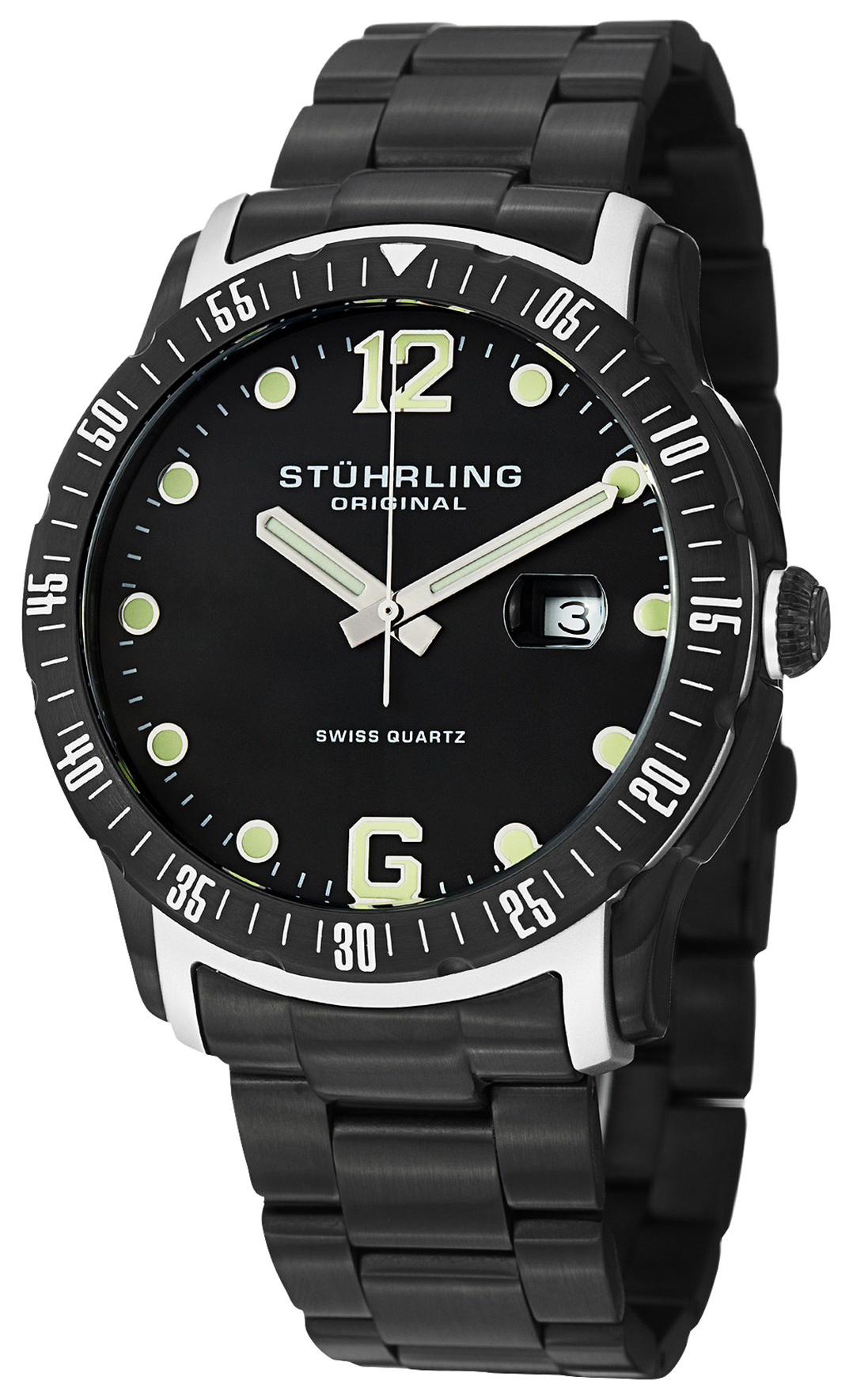 Stührling Original Aquadiver Herreklokke 421.335B1 Sort/Stål Ø45 mm - Stührling Original