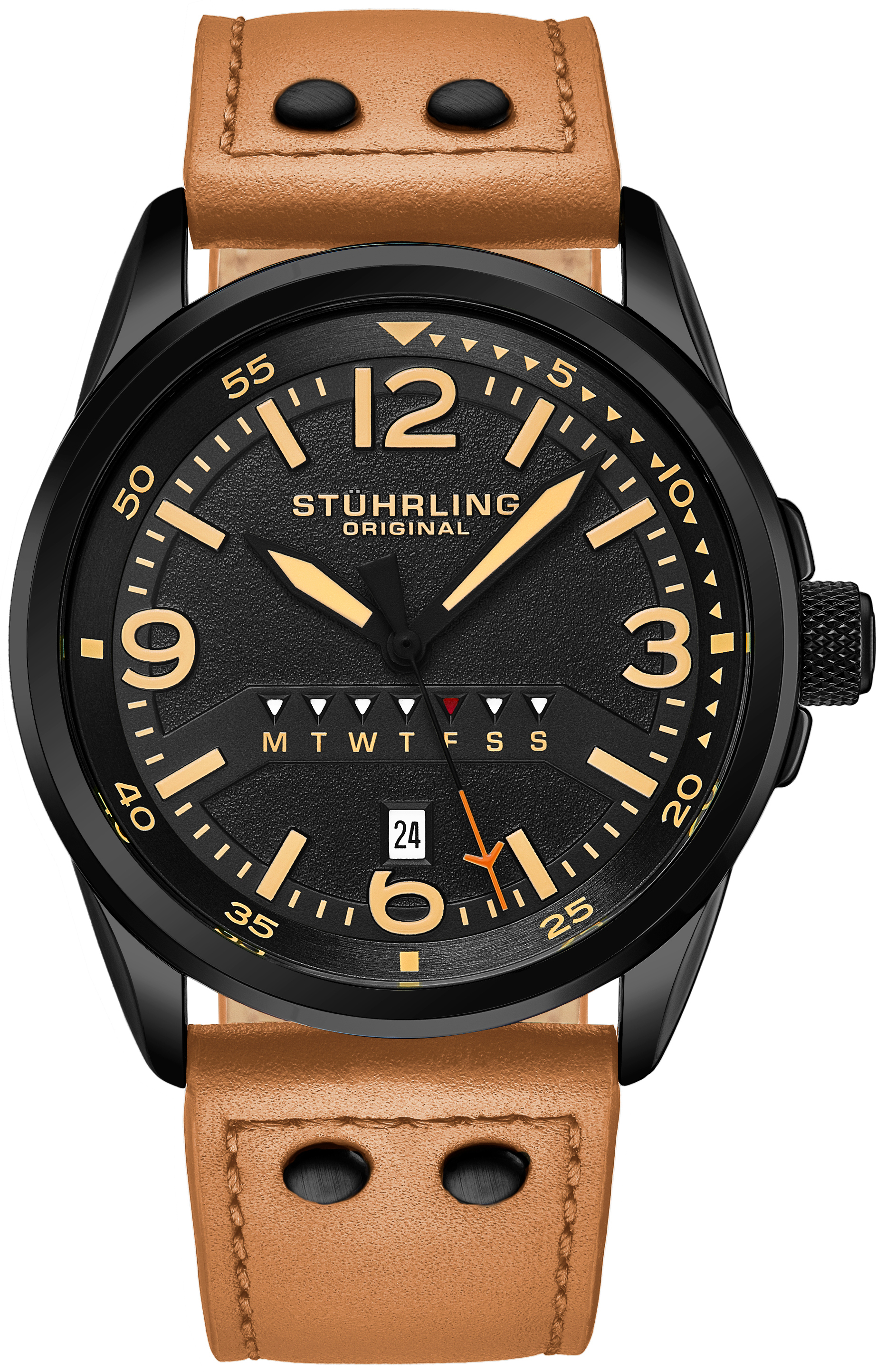 Stührling Original Herreklokke 447A.04 Aviator Sort/Lær Ø44 mm