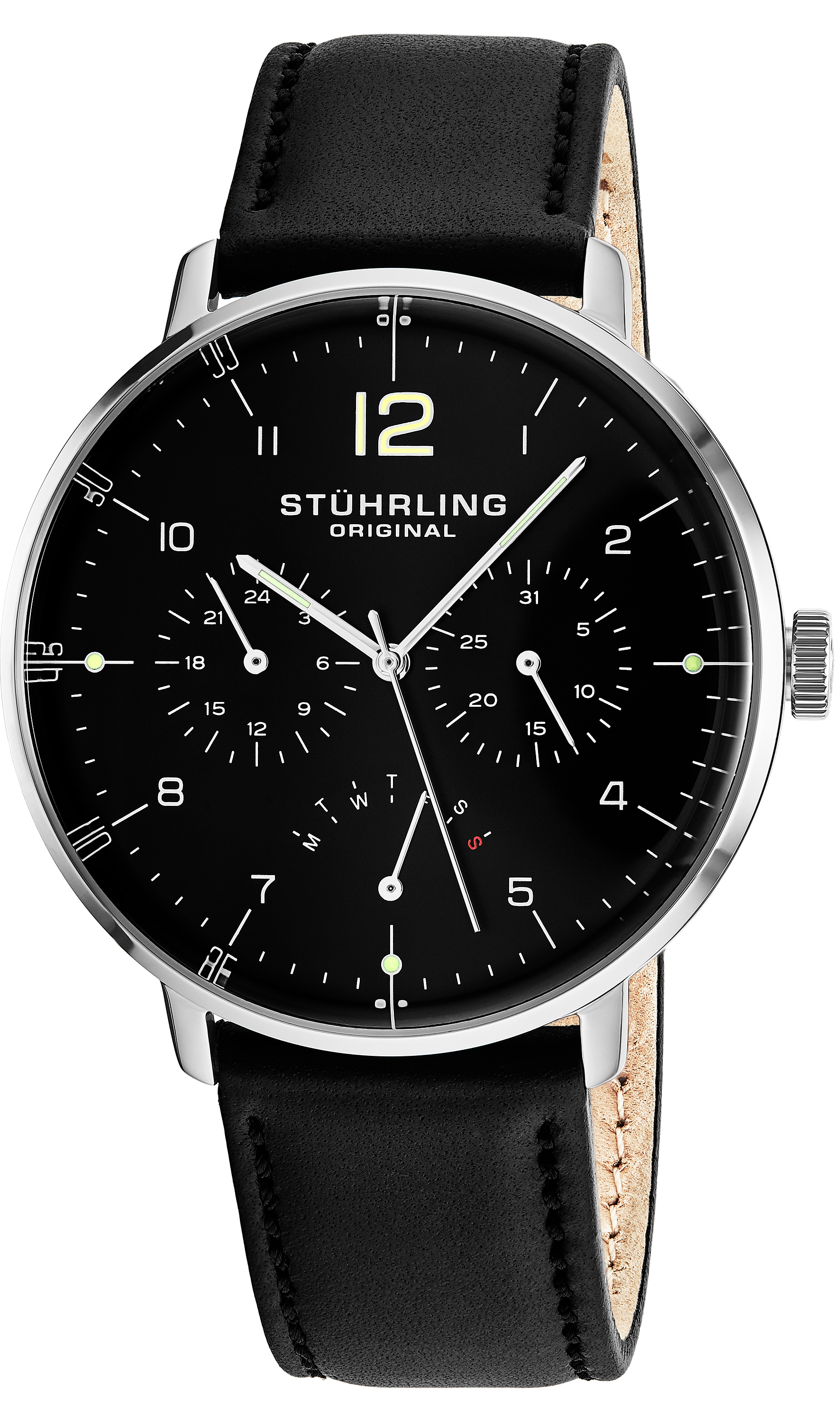 Stührling Original Monaco Herreklokke 733.05 Sort/Lær Ø42 mm - Stührling Original