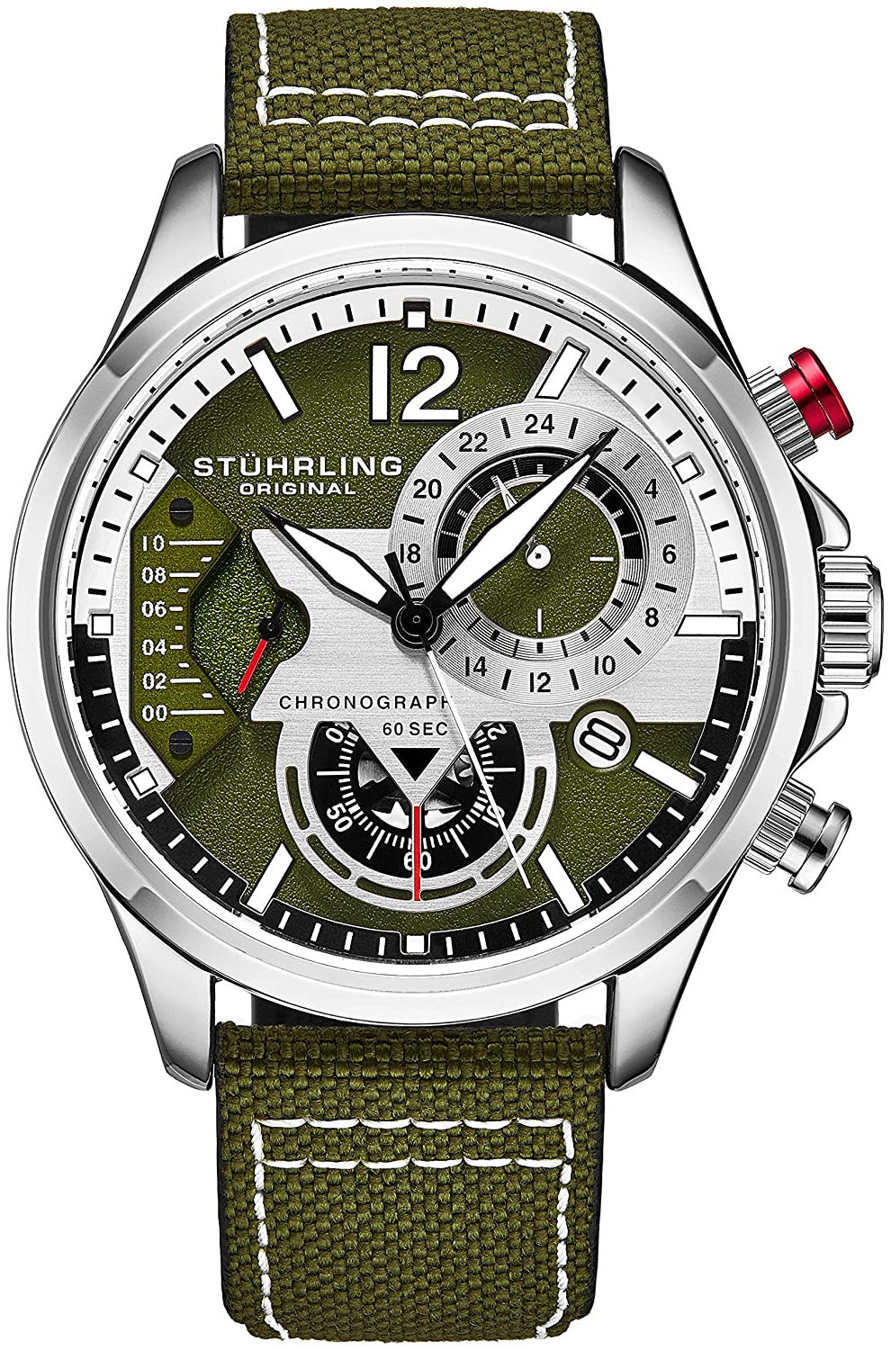 Stührling Original Herreklokke 908.03 Aviator Grønn/Lær Ø45 mm