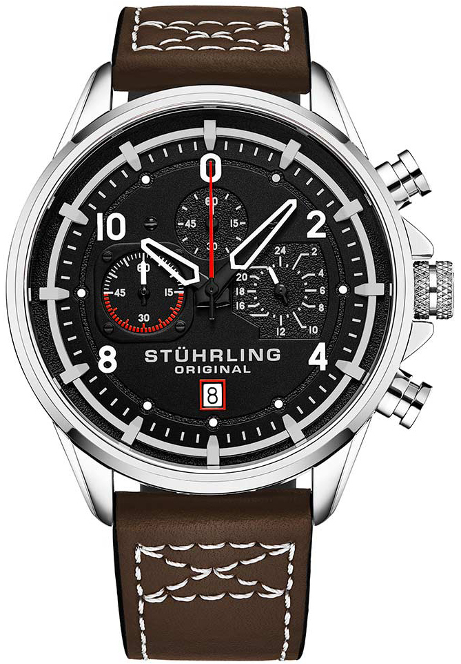 Stührling Original Herreklokke 929.02 Aviator Sort/Lær Ø45 mm