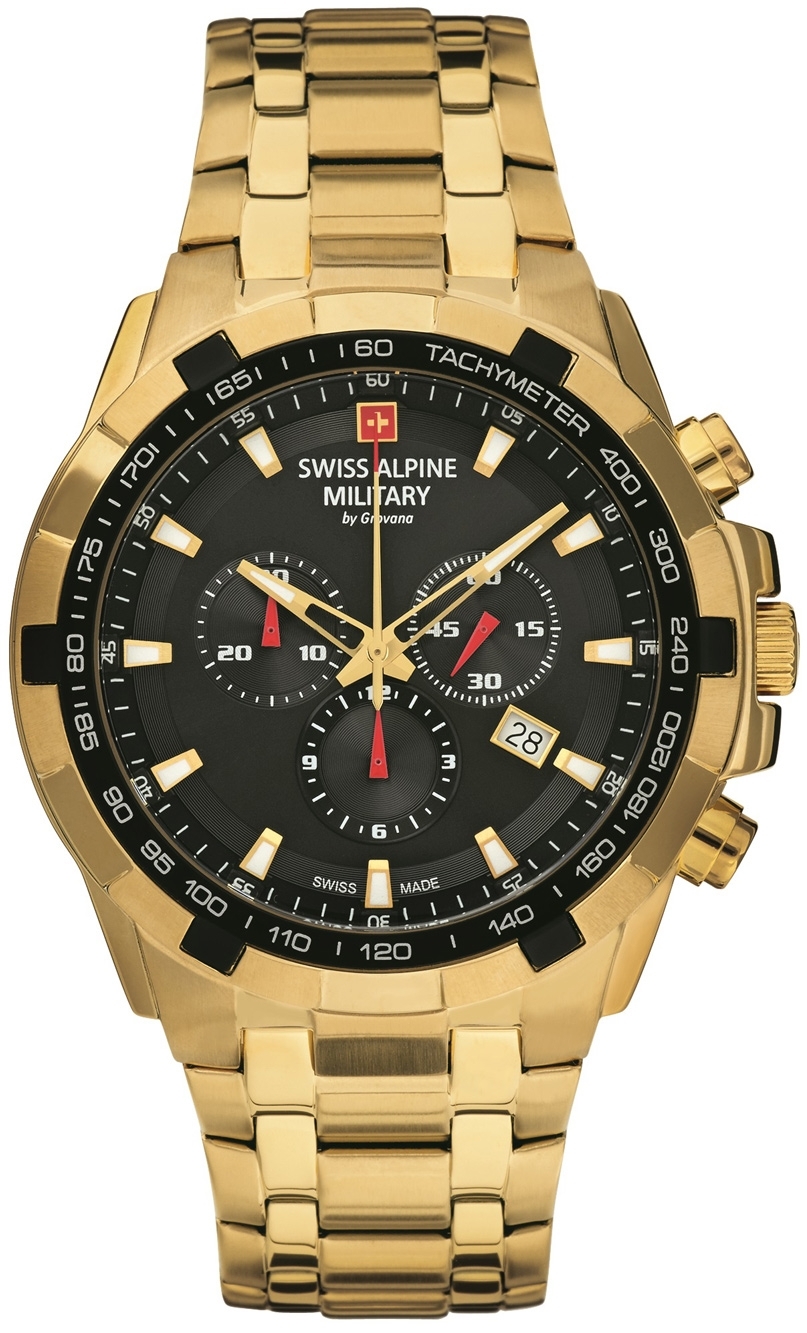 Swiss Alpine Military Herreklokke 7043.9117 Classic Sort/Gulltonet