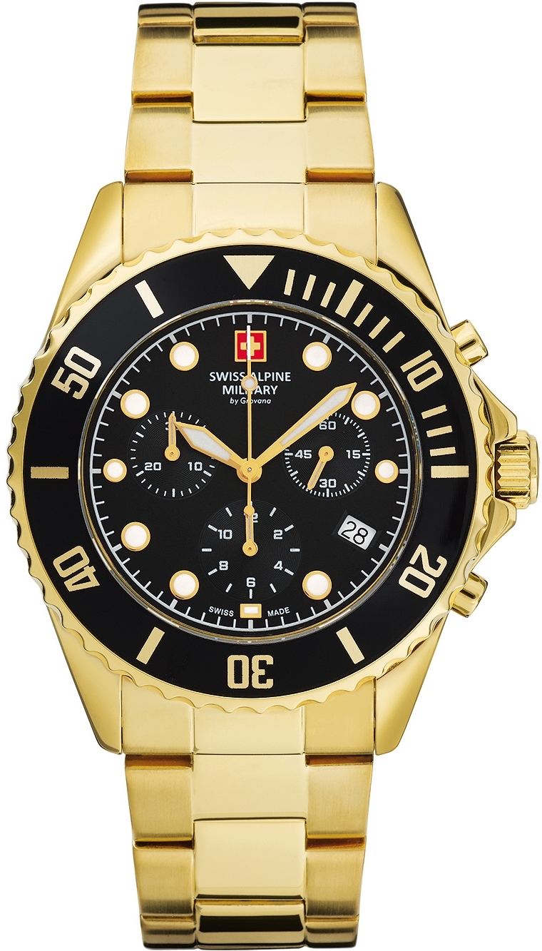 Swiss Alpine Military Herreklokke 7053.9117 Classic Sort/Gulltonet