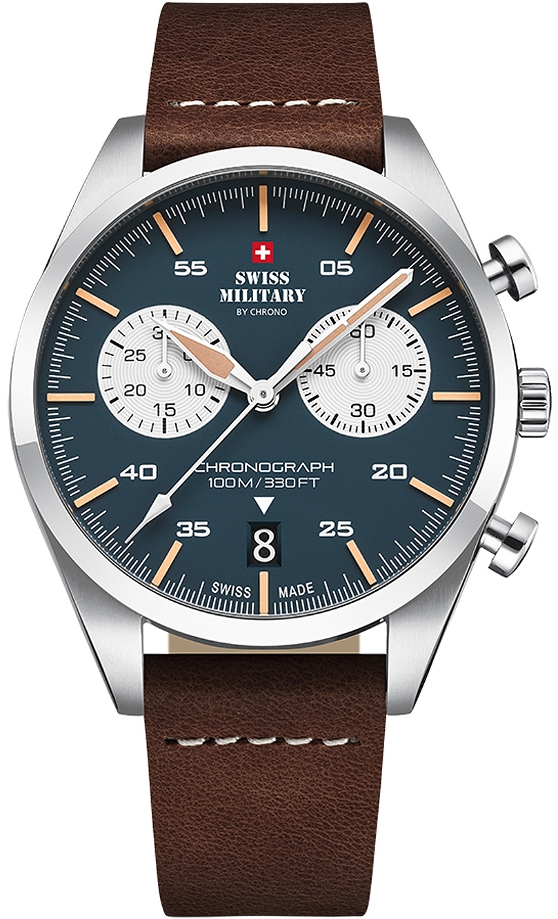 Swiss Military by Chrono Herreklokke SM34090.04 Chronograph Blå/Lær