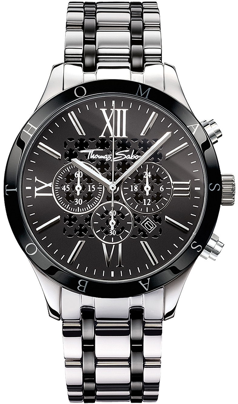 Thomas Sabo Herreklokke WA0139-222-203 Rebel Sort/Stål Ø43 mm
