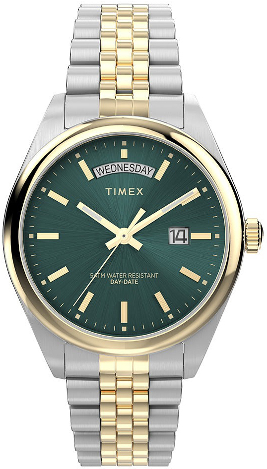 Timex Herreklokke TW2W42800 Legacy Grønn/Gulltonet stål Ø41 mm