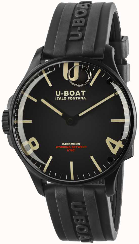 U-Boat Herreklokke 8464/B Darkmoon Sort/Gummi Ø44 mm