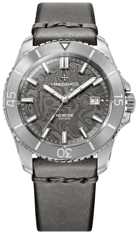 Venezianico Herreklokke 4521565 Nereide Damasco Grå/Lær Ø42 mm