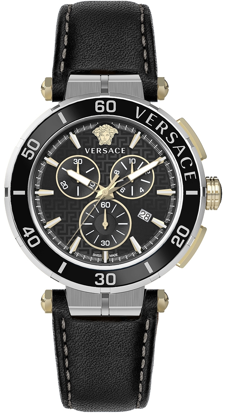 Versace Herreklokke VE3L00222 Greca Sort/Lær Ø45 mm