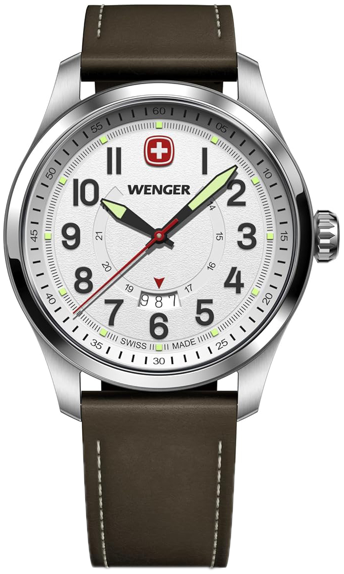 Wenger Herreklokke 01.0541.120 Terragraph Sølvfarget/Lær Ø43 mm