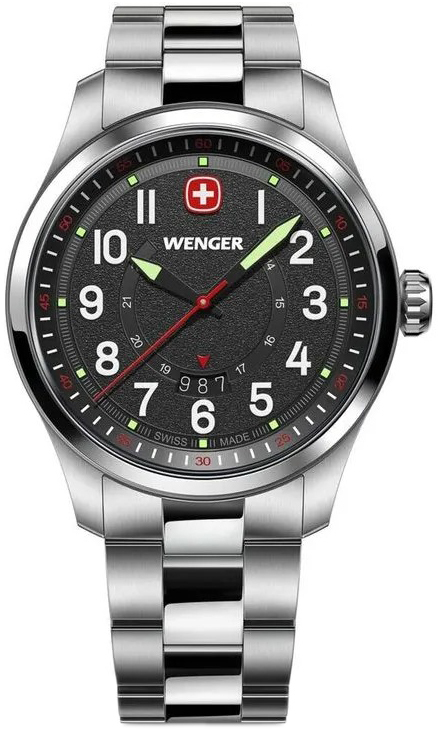 Wenger Herreklokke 01.0541.122 Terragraph Sort/Stål Ø43 mm