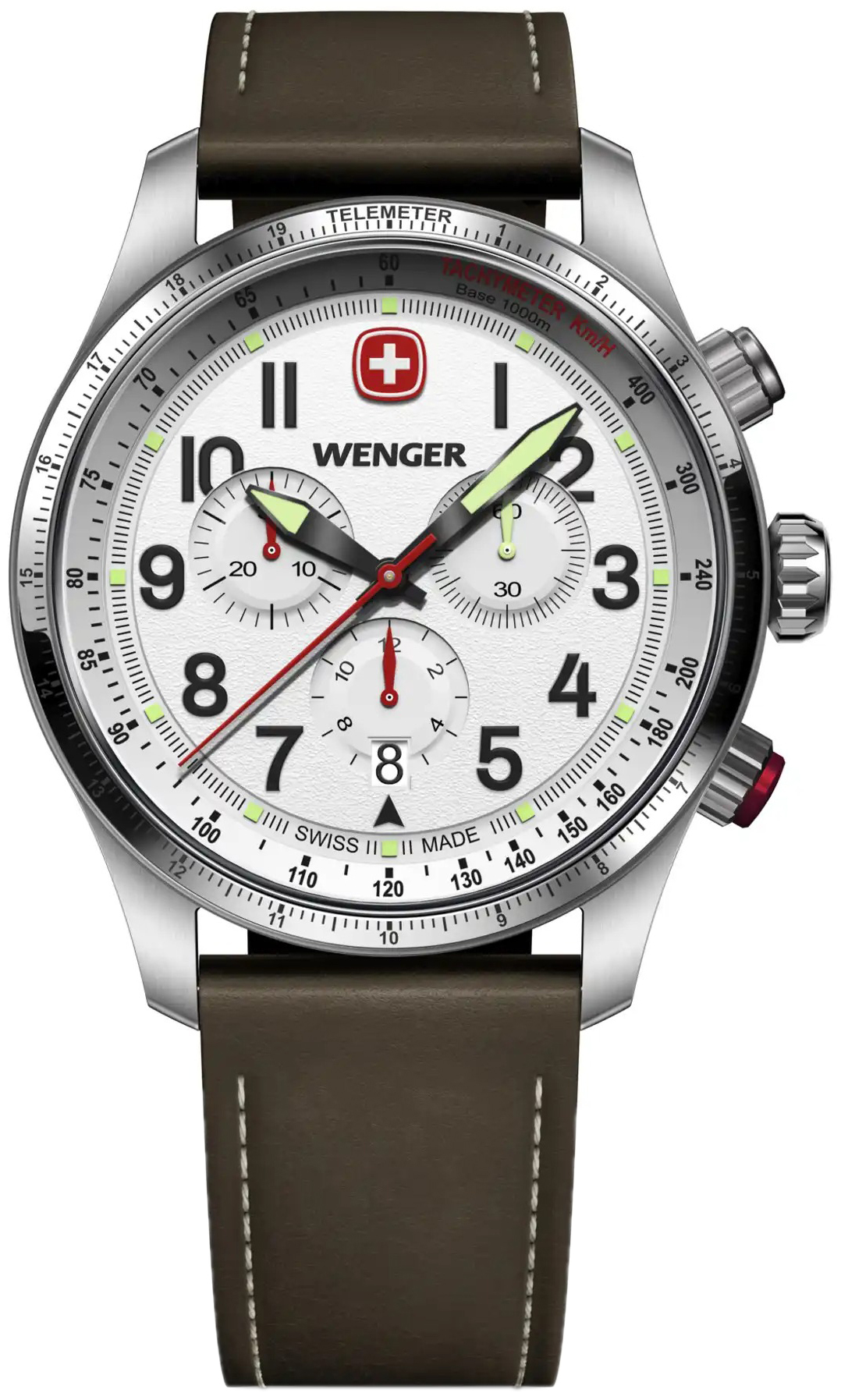 Wenger Herreklokke 01.0543.109 Terragraph Sølvfarget/Lær Ø43 mm