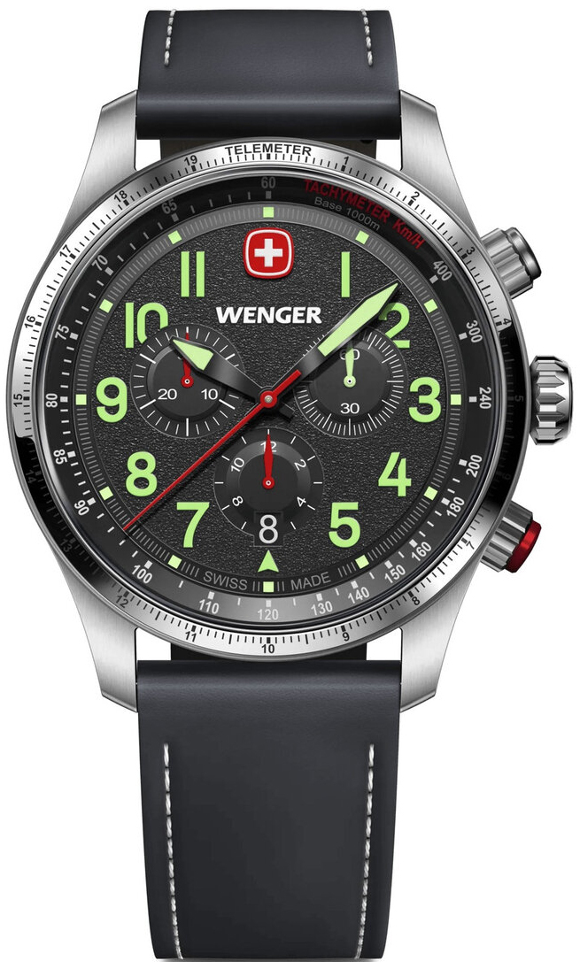 Wenger Herreklokke 01.0543.110 Terragraph Sort/Lær Ø43 mm