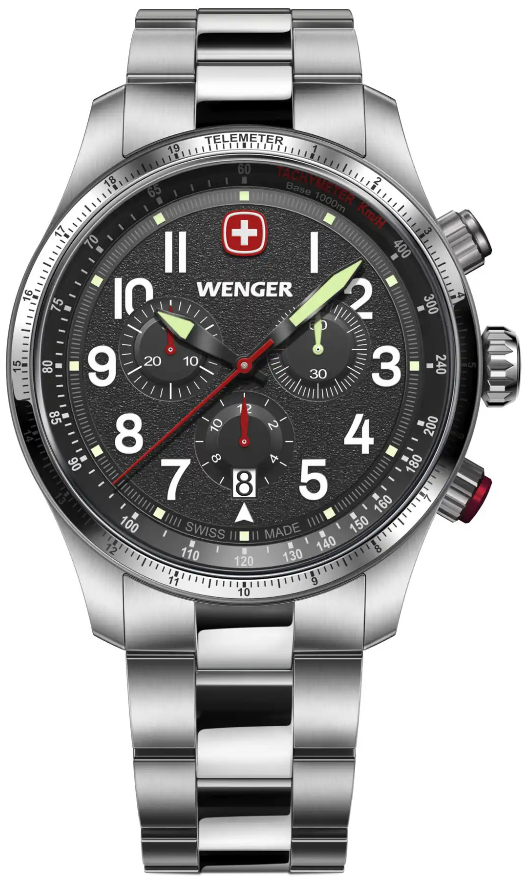 Wenger Herreklokke 01.0543.111 Terragraph Sort/Stål Ø43 mm