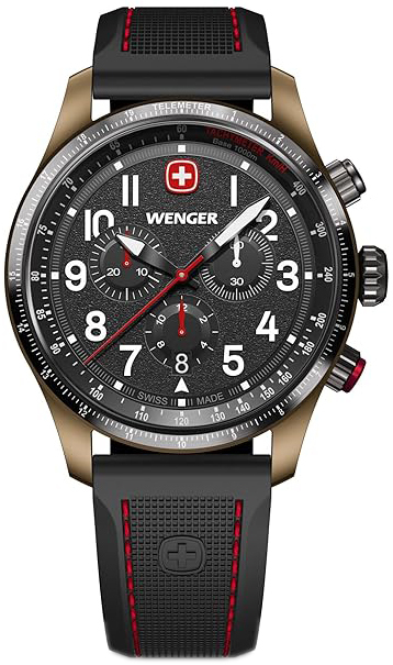 Wenger Herreklokke 01.0543.113 Terragraph Sort/Gummi Ø43 mm