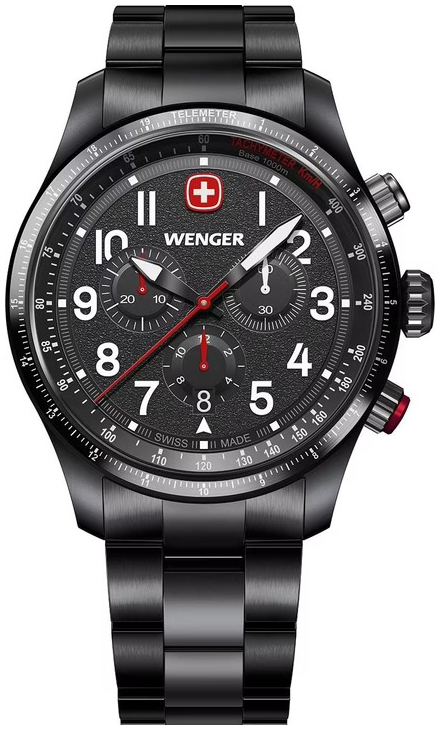 Wenger Herreklokke 01.0543.117 Terragraph Sort/Stål Ø43 mm