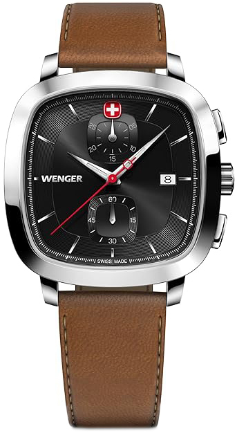 Wenger Herreklokke 01.1933.102 Vintage Sort/Lær